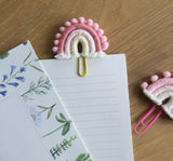 Macrame rainbow paper planner clips, bookmarks, colourful stationary, back to school gift, planner bookmarks