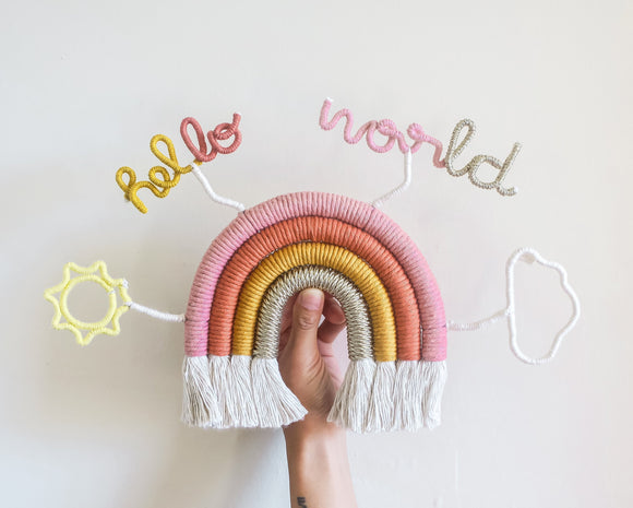 Hello world rainbow wall hanging