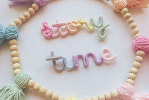 Story time wrapping personalised wire word,