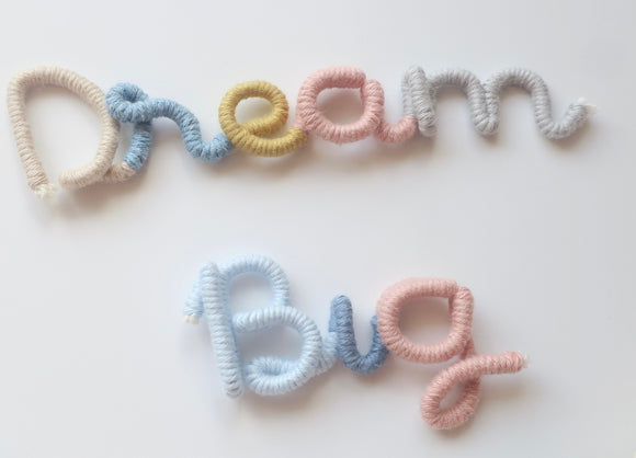 Dream big wire word sign, blue woodland personalised