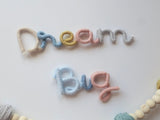 Dream big wire word sign, blue woodland personalised